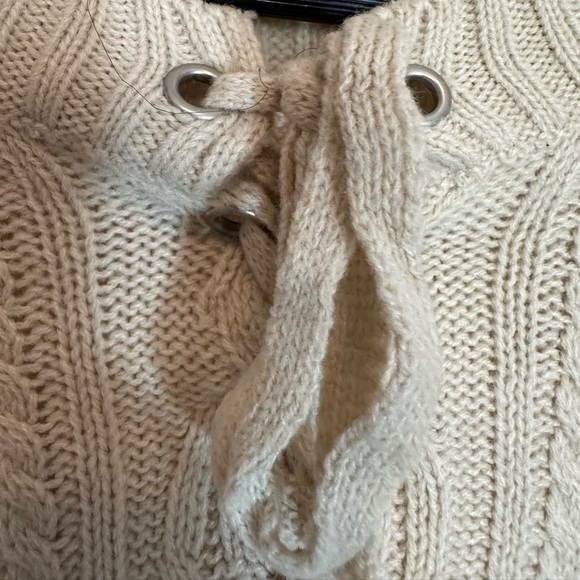 Phopsody Womens Sweater Dress Cable Knit Size M Cream Lace Up Tie Front Stretch - Picture 6 of 10